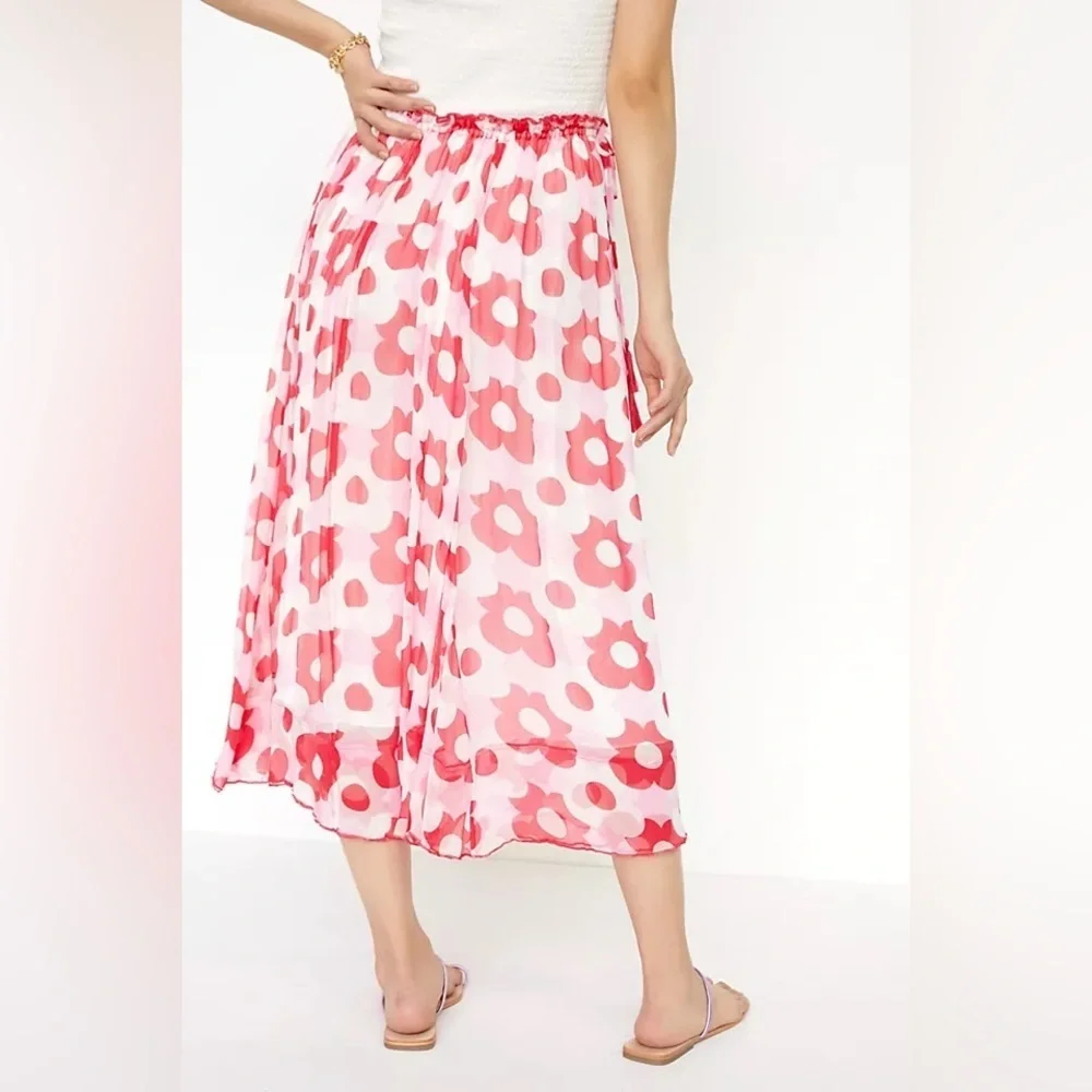 L1. Antik Batik Anthropologie Red Poppy Midi Skirt Tassel Ties - Picture 2 of 8